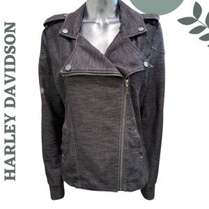 Harley-Davidson Women’s Grey Moto Jacket L | Asymmetrical Zip Cotton Blend